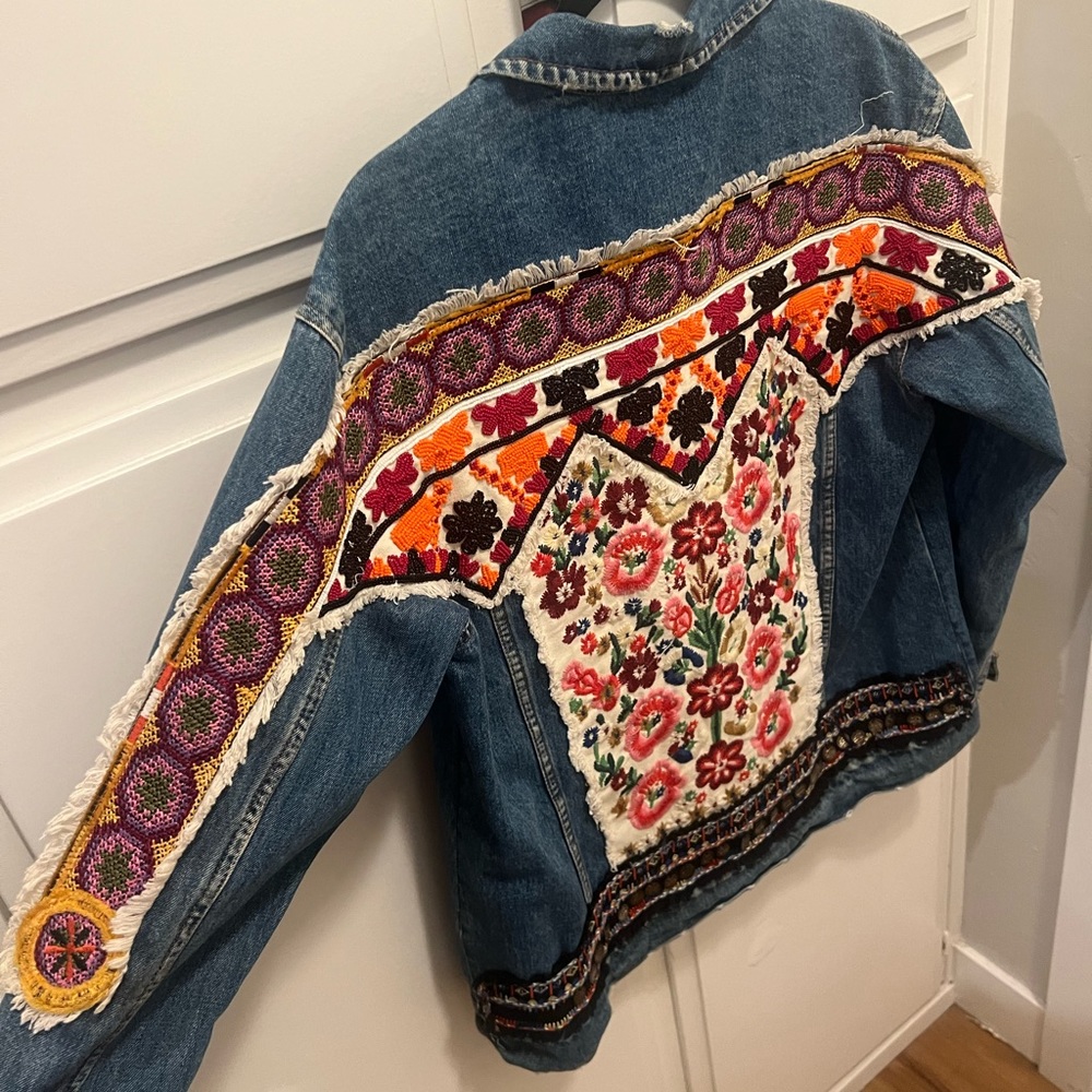 Oversized denim embroidered jacket